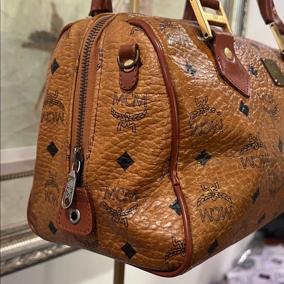 MCM Vintage Cognac Leather Satchel Boston Bag with COA - German - EUC - Picture 5 of 17